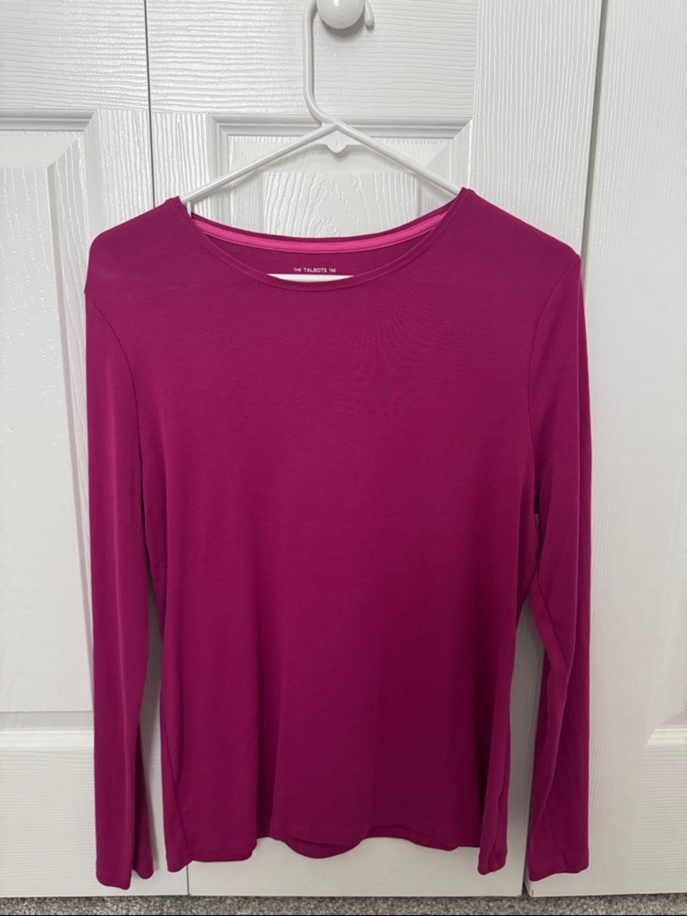 Talbots Pima Cotton Long-Sleeve Crew Neck Top - Fuchsia